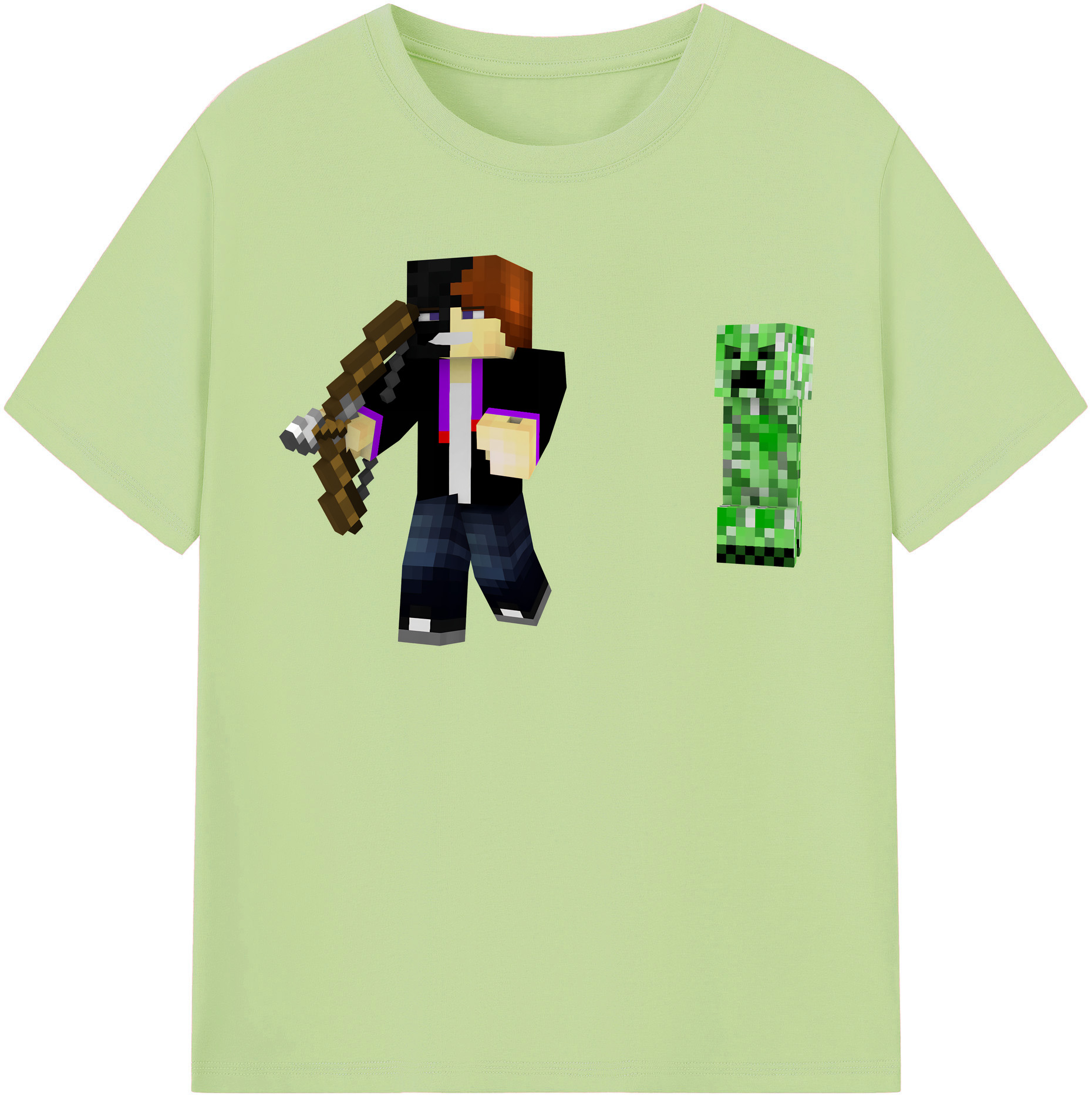 （画像用） マインクラフト ブロックの世界 Minecraft MC Block world 綿100％半袖Tシャツ（フロントプリント）